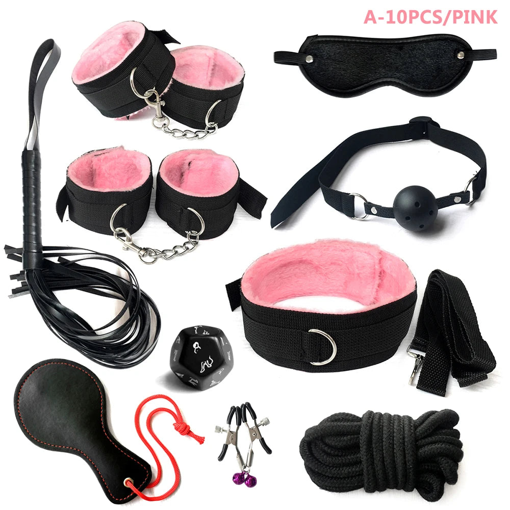 BDSM Bondage Kit for Couples – Handcuffs, Gag & Whip