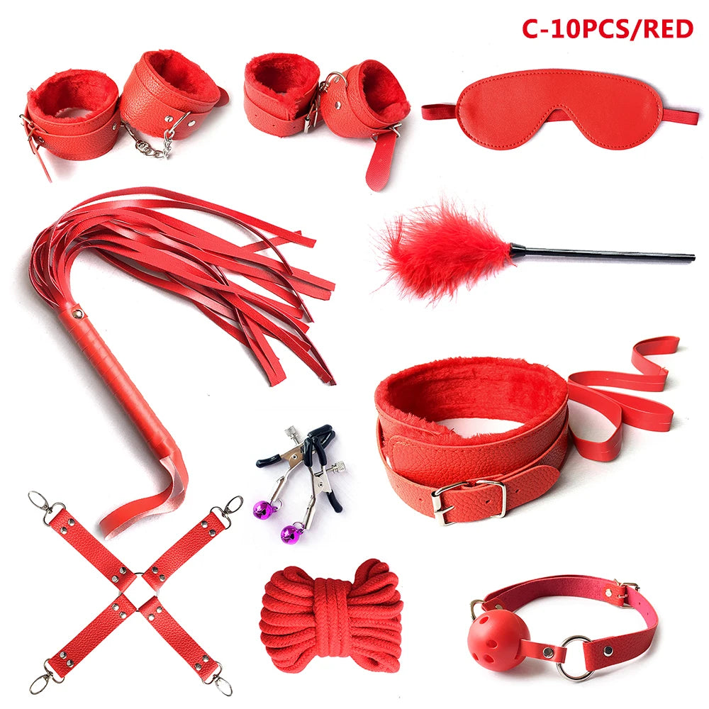 BDSM Bondage Kit for Couples – Handcuffs, Gag & Whip