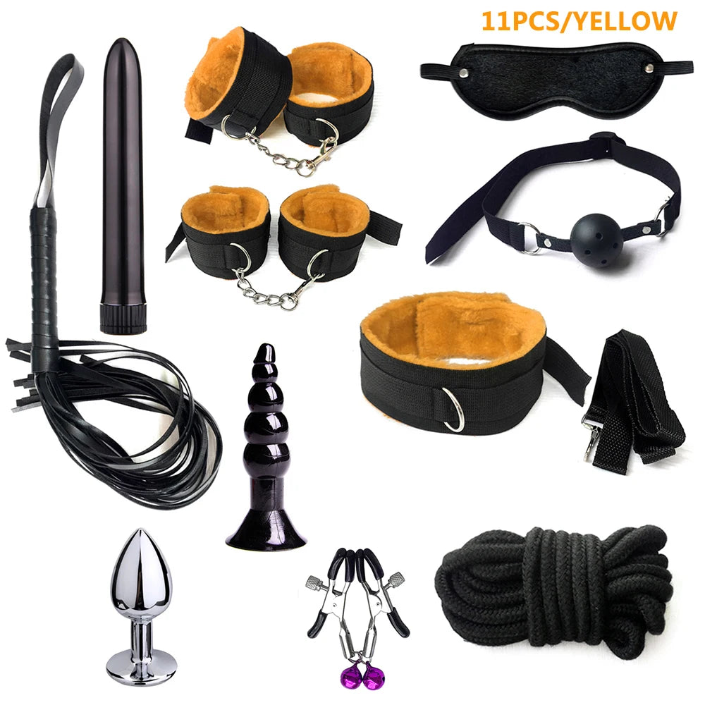 BDSM Bondage Kit for Couples – Handcuffs, Gag & Whip
