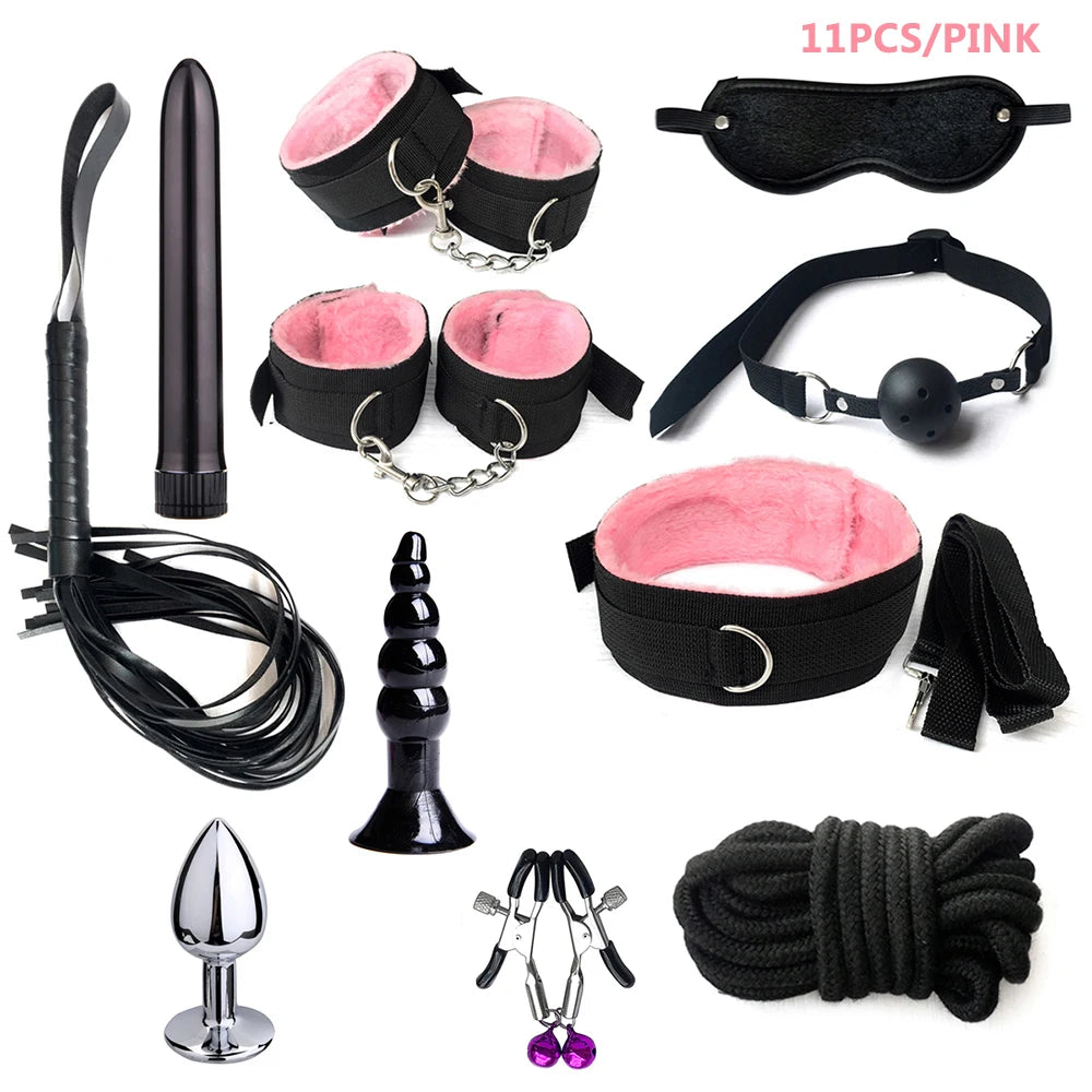 BDSM Bondage Kit for Couples – Handcuffs, Gag & Whip
