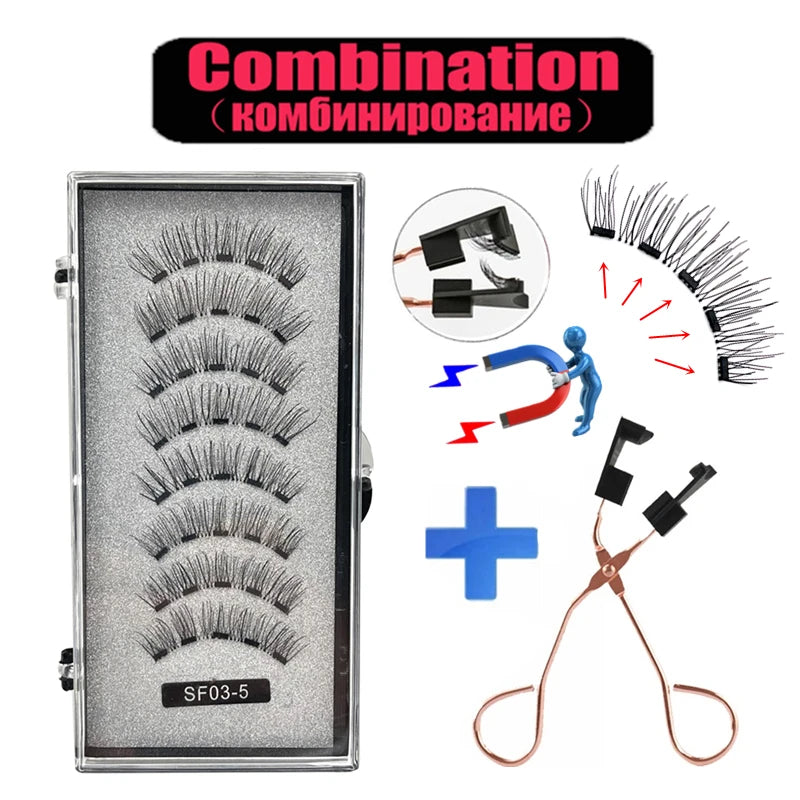 2 Pairs 5-Magnet 3D Magnetic False Eyelashes Natural