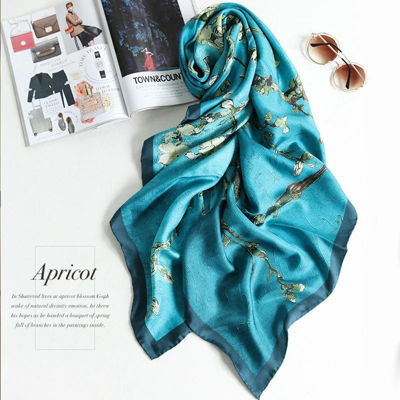 Luxury Silk Scarf Women Van Gogh Floral Designer Wrap