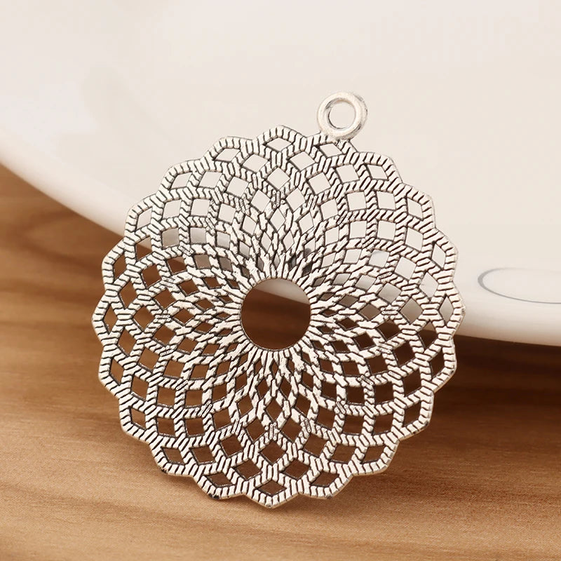 6Pcs Tibetan Silver & Gold Flower Charms for Jewelry DIY