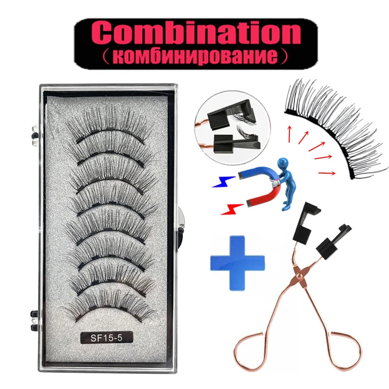 2 Pairs 5-Magnet 3D Magnetic False Eyelashes Natural