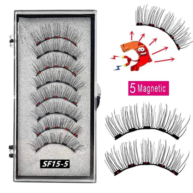 2 Pairs 5-Magnet 3D Magnetic False Eyelashes Natural
