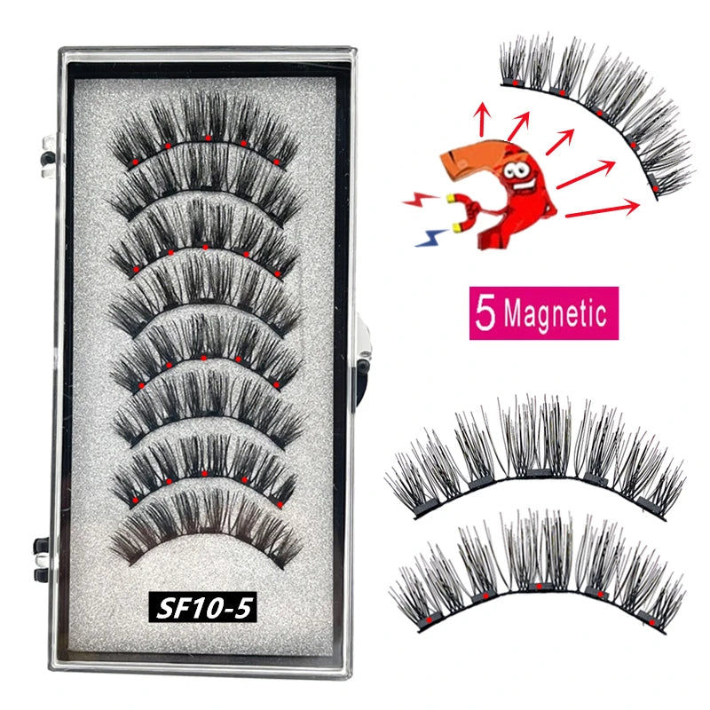 2 Pairs 5-Magnet 3D Magnetic False Eyelashes Natural