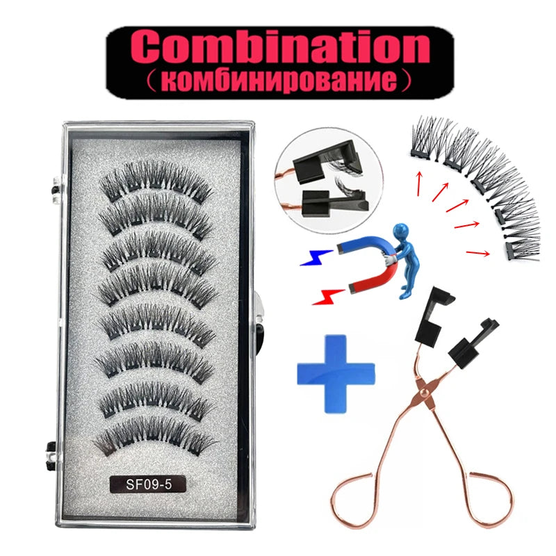 2 Pairs 5-Magnet 3D Magnetic False Eyelashes Natural