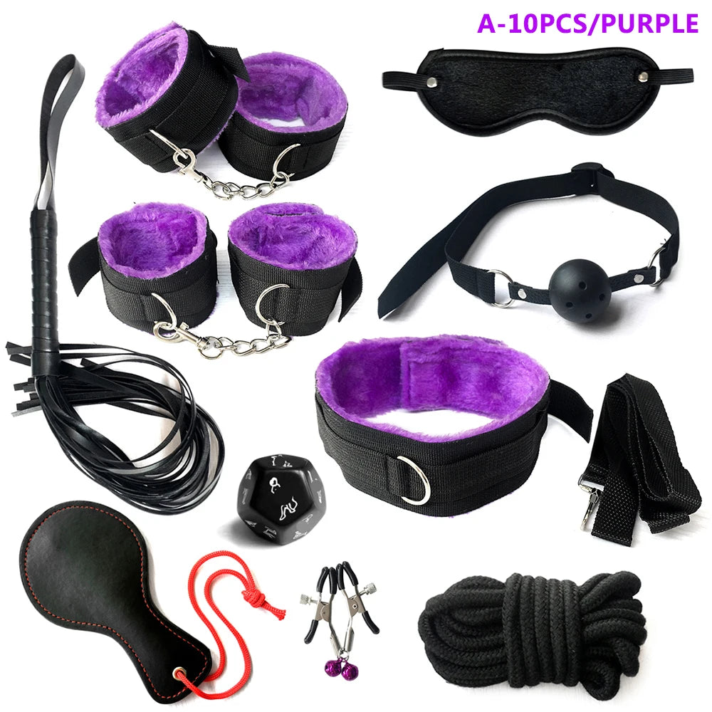 BDSM Bondage Kit for Couples – Handcuffs, Gag & Whip