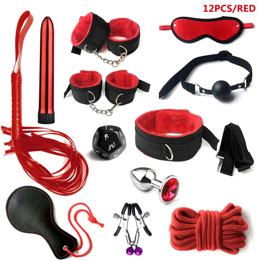 BDSM Bondage Kit for Couples – Handcuffs, Gag & Whip