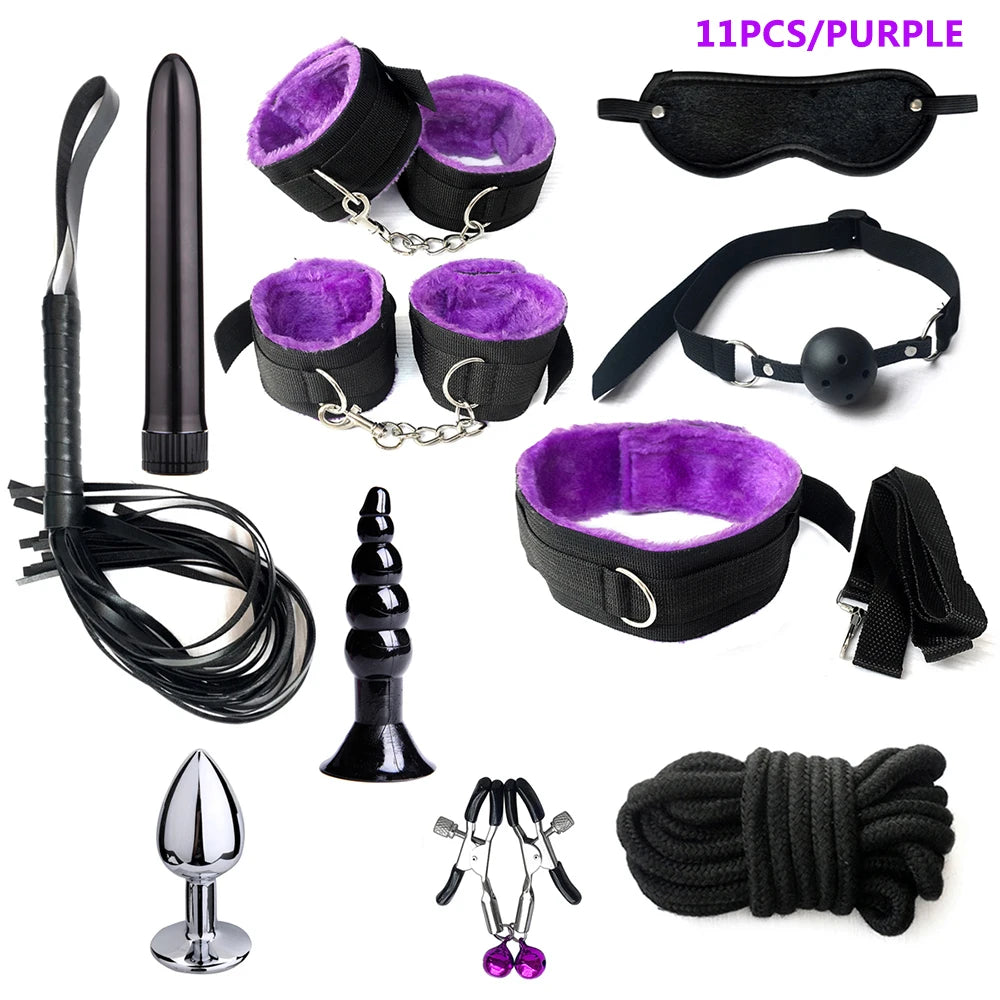 BDSM Bondage Kit for Couples – Handcuffs, Gag & Whip