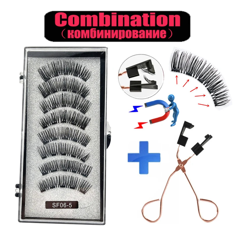 2 Pairs 5-Magnet 3D Magnetic False Eyelashes Natural
