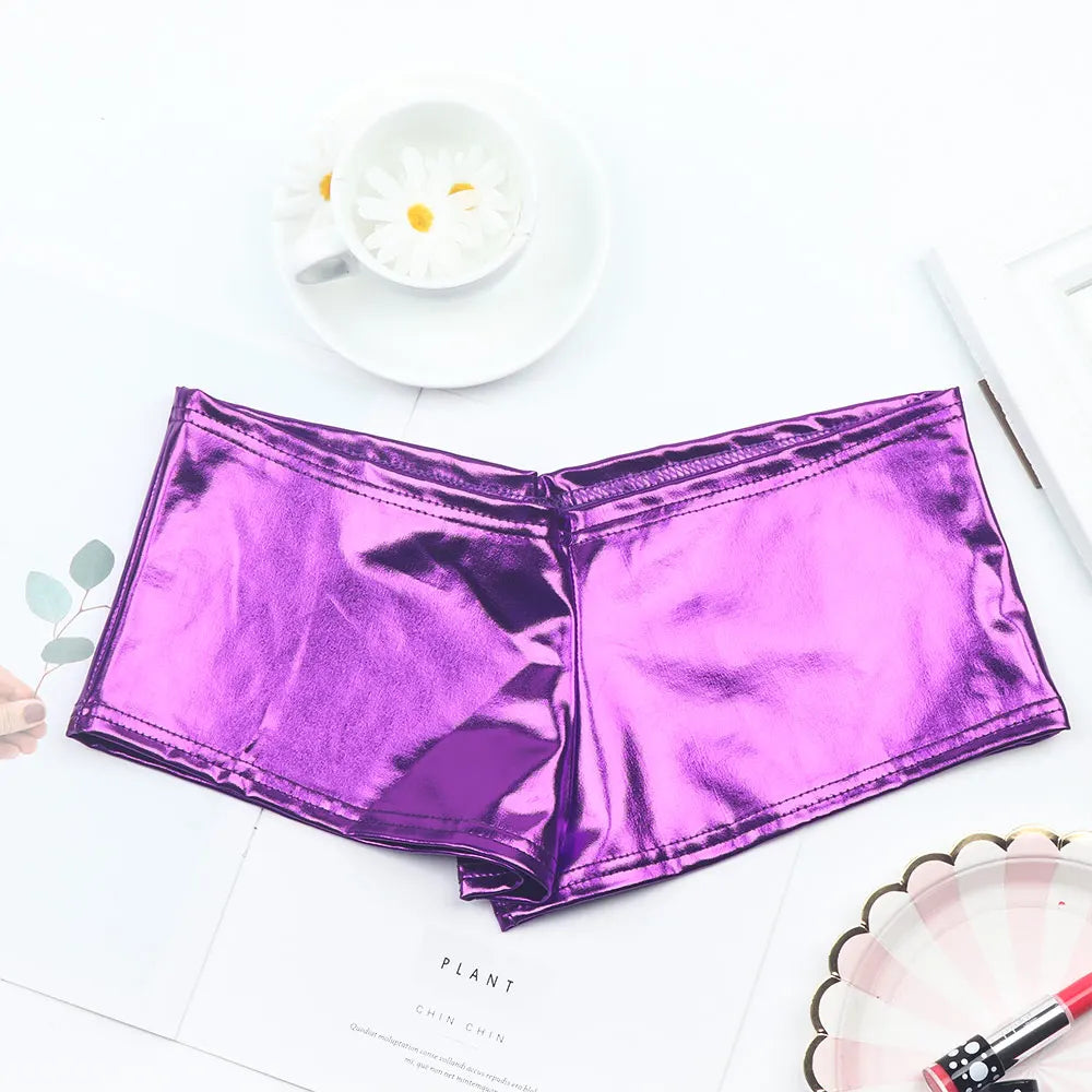 PU Patent Leather Glitter Shorts Sexy Pole Dance Wear