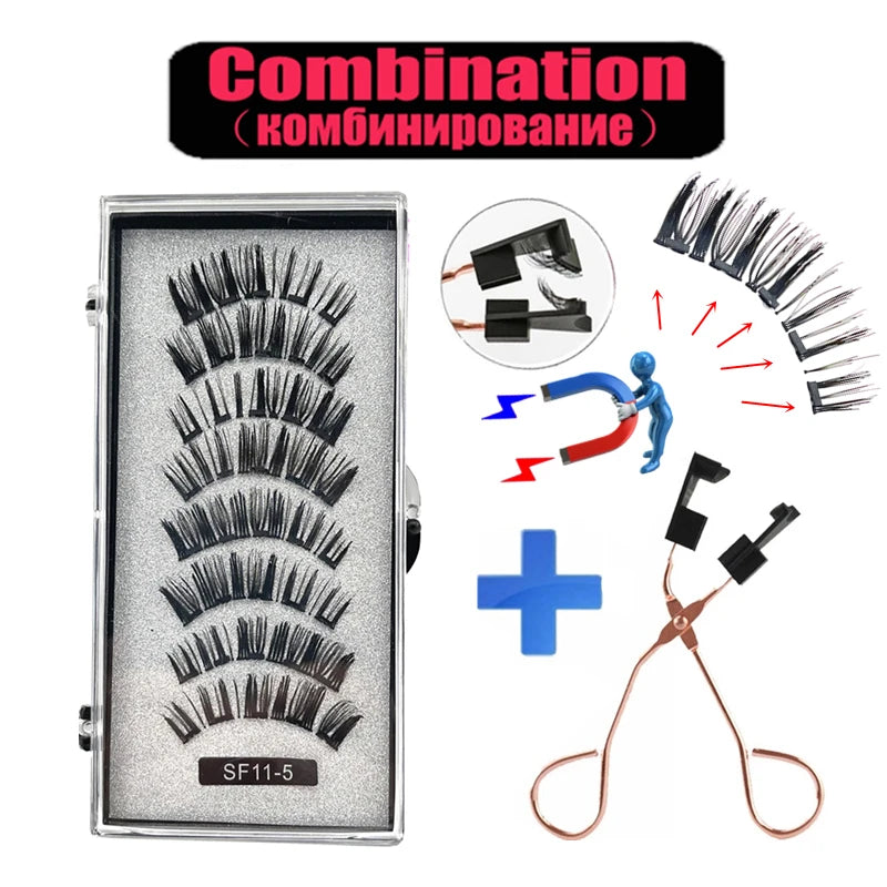 2 Pairs 5-Magnet 3D Magnetic False Eyelashes Natural