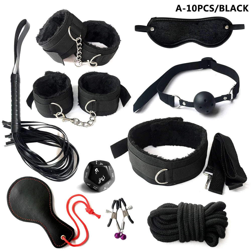 BDSM Bondage Kit for Couples – Handcuffs, Gag & Whip