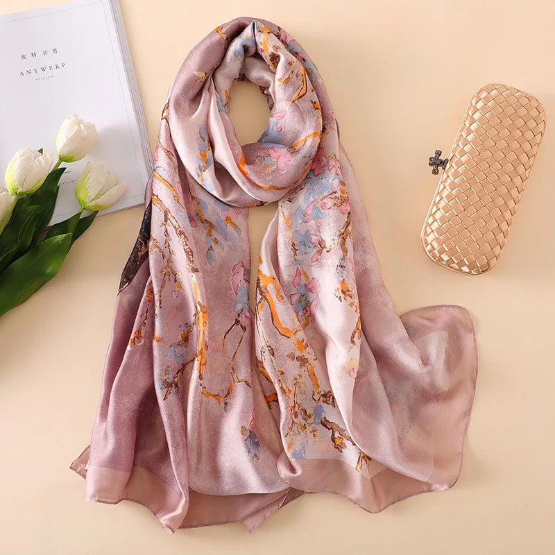Luxury Silk Scarf Women Van Gogh Floral Designer Wrap