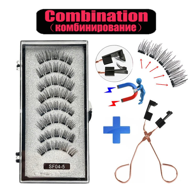 2 Pairs 5-Magnet 3D Magnetic False Eyelashes Natural