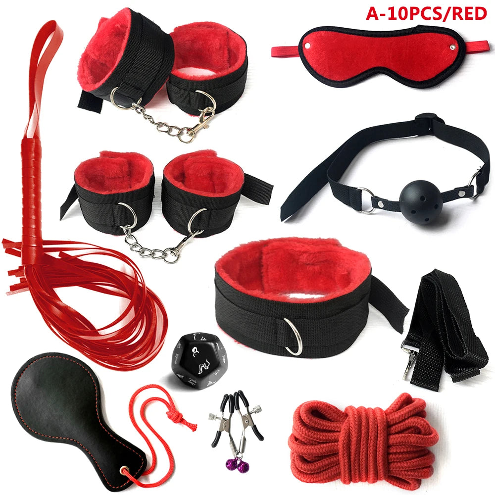 BDSM Bondage Kit for Couples – Handcuffs, Gag & Whip