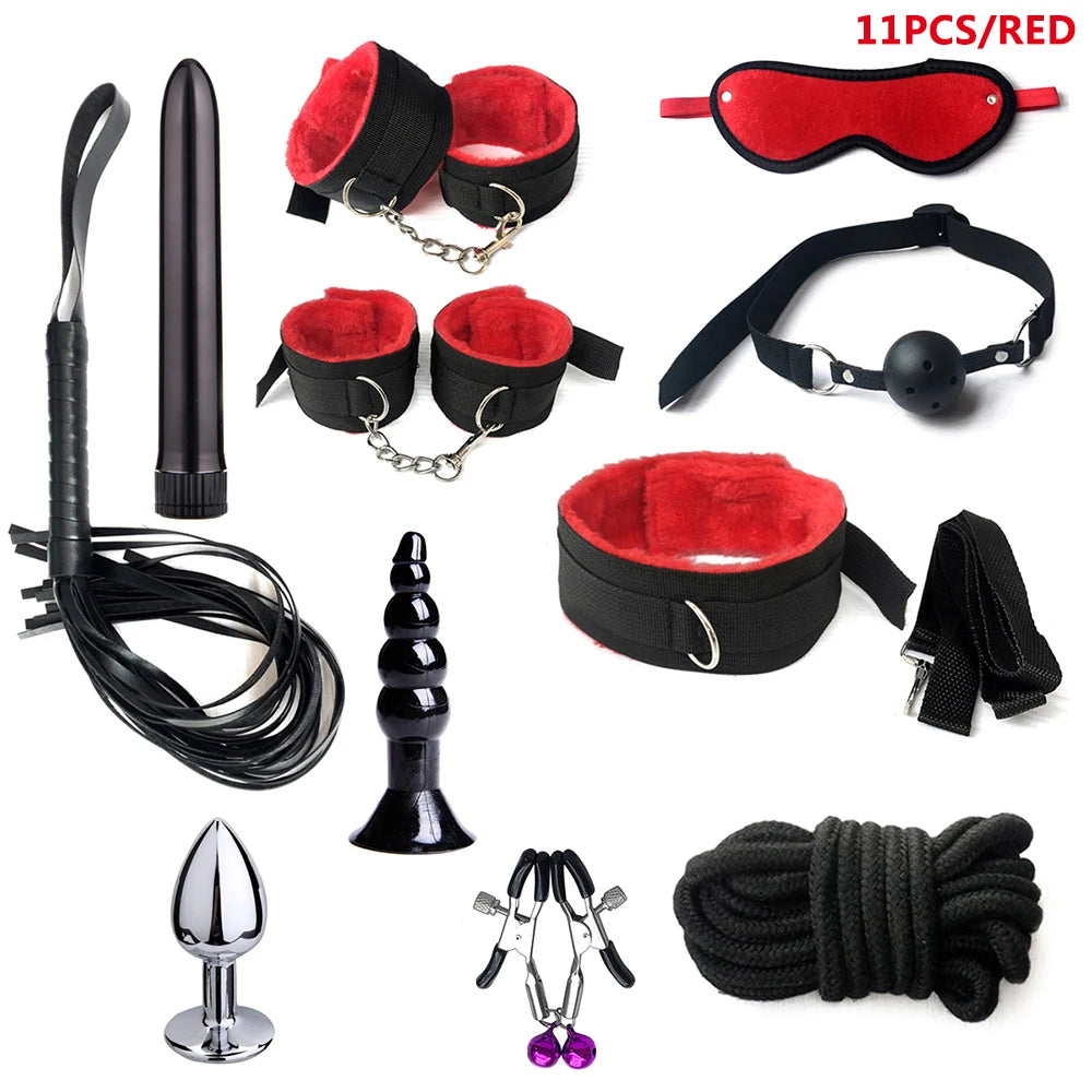 BDSM Bondage Kit for Couples – Handcuffs, Gag & Whip