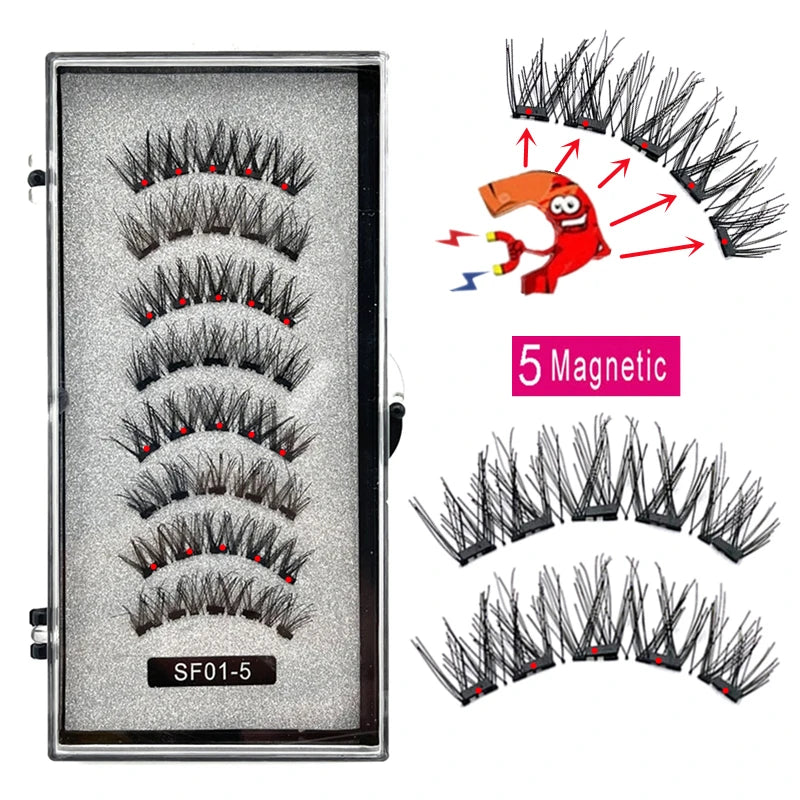 2 Pairs 5-Magnet 3D Magnetic False Eyelashes Natural
