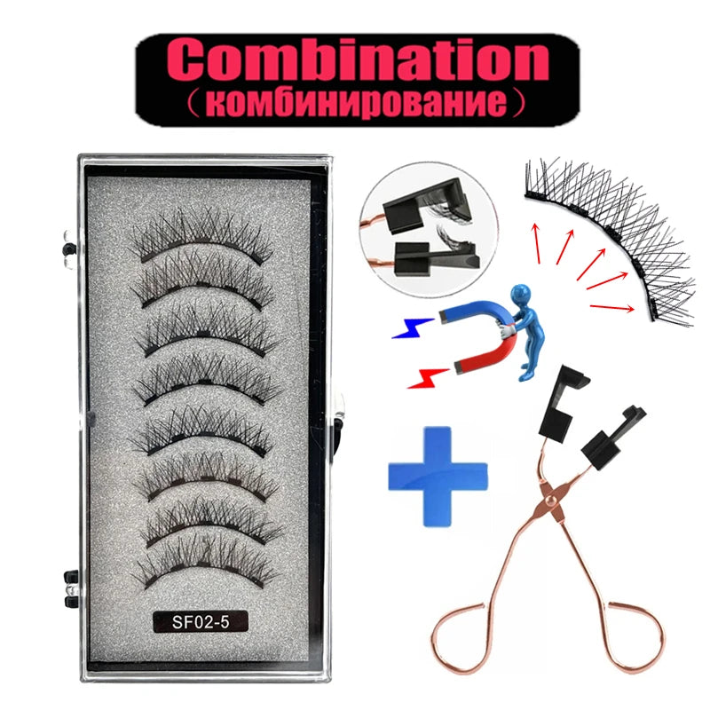 2 Pairs 5-Magnet 3D Magnetic False Eyelashes Natural