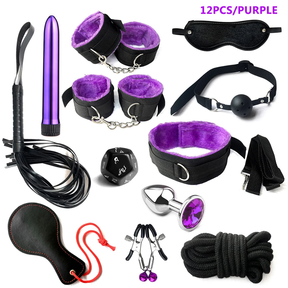 BDSM Bondage Kit for Couples – Handcuffs, Gag & Whip