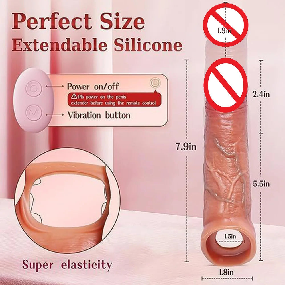 Remote Control Silicone Penis Extension Sleeve for Men