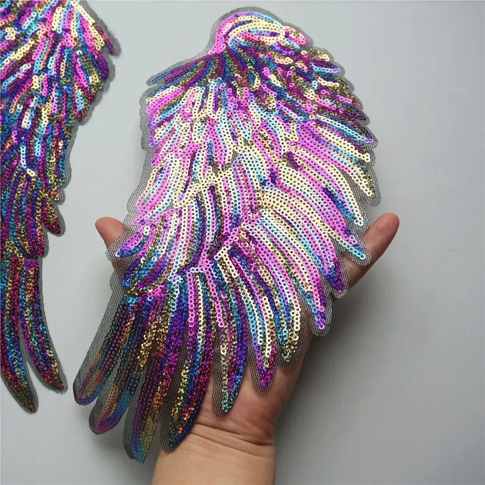 Rainbow Feather Sequin Wings Iron-On Embroidered Patch