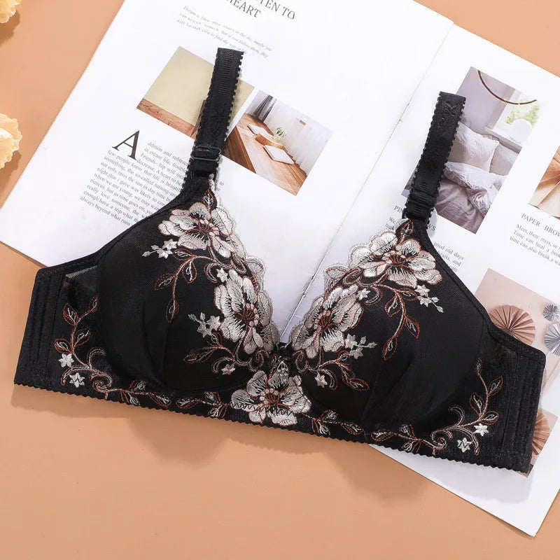 Vintage Floral Push-Up Bralette Women Adjustable Lingerie