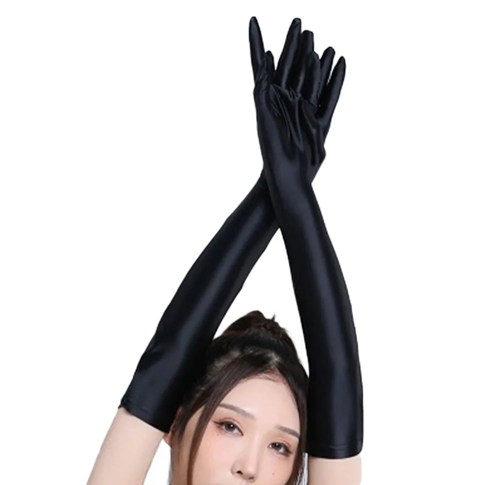 Sexy Oil Smooth Long Gloves Women Pole Dance Cosplay