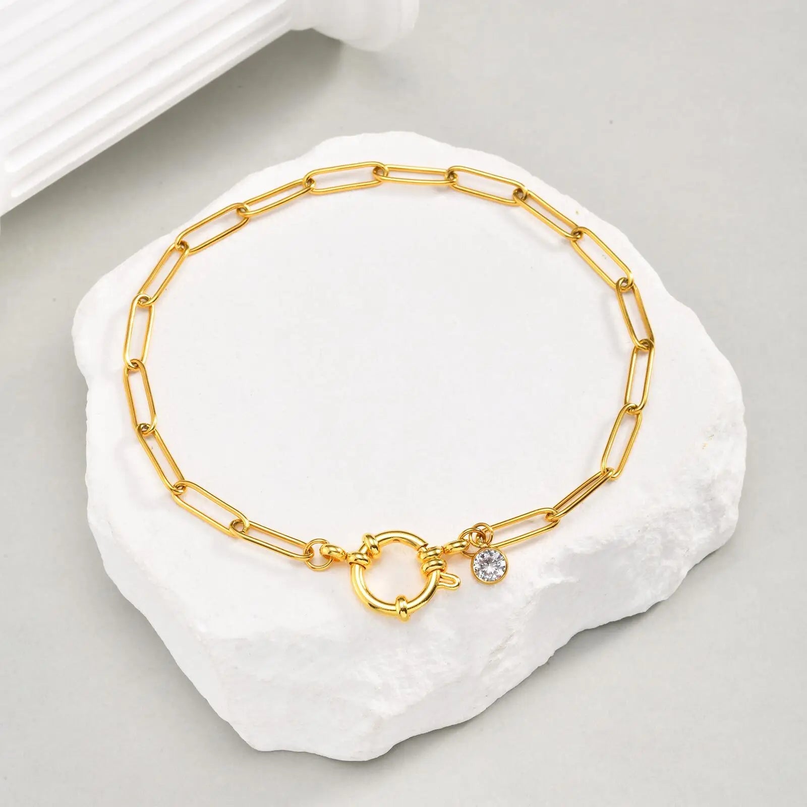 Adjustable Gold Paperclip Anklet Bracelet for Women