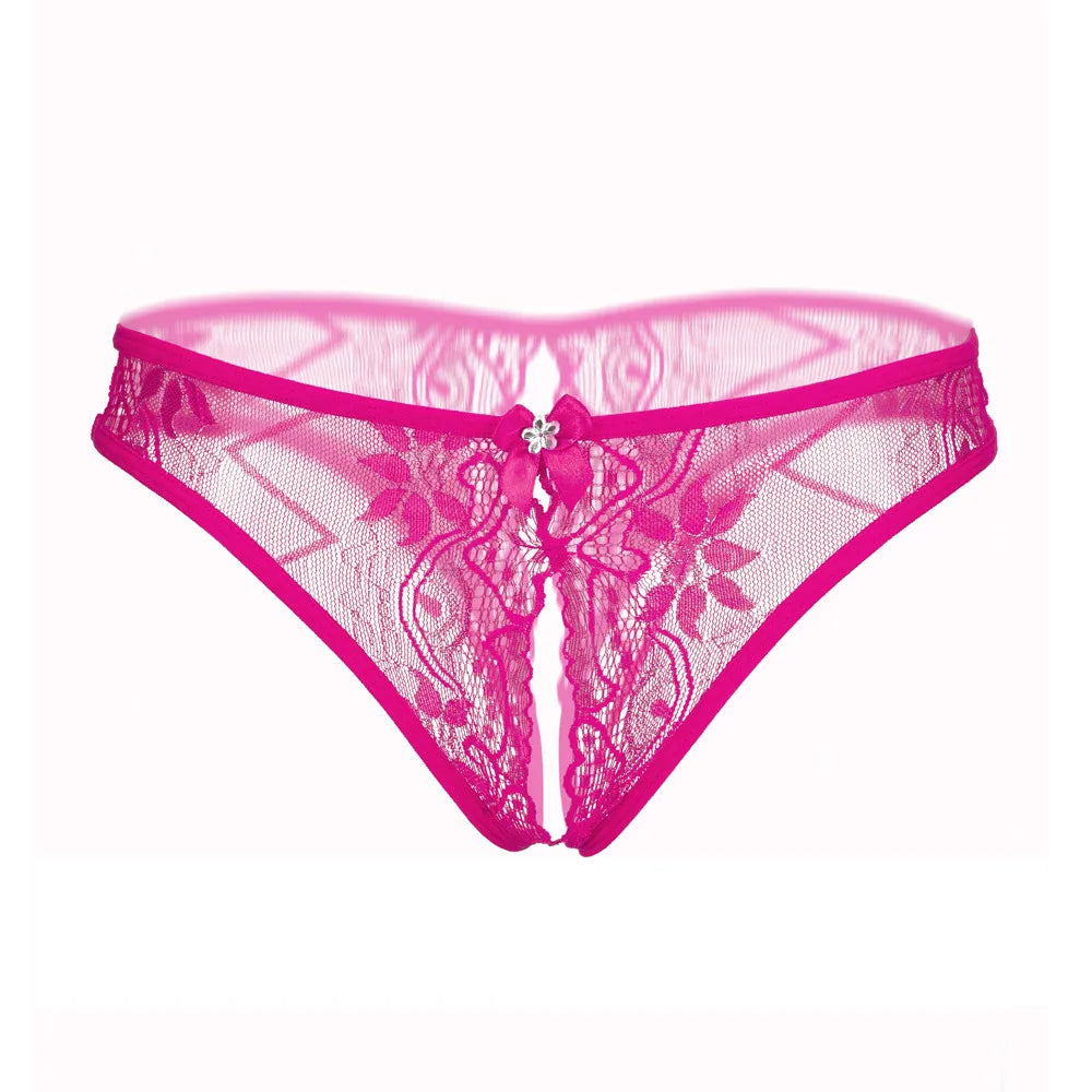 Sexy Lace Thongs Women Transparent Crotchless Panties