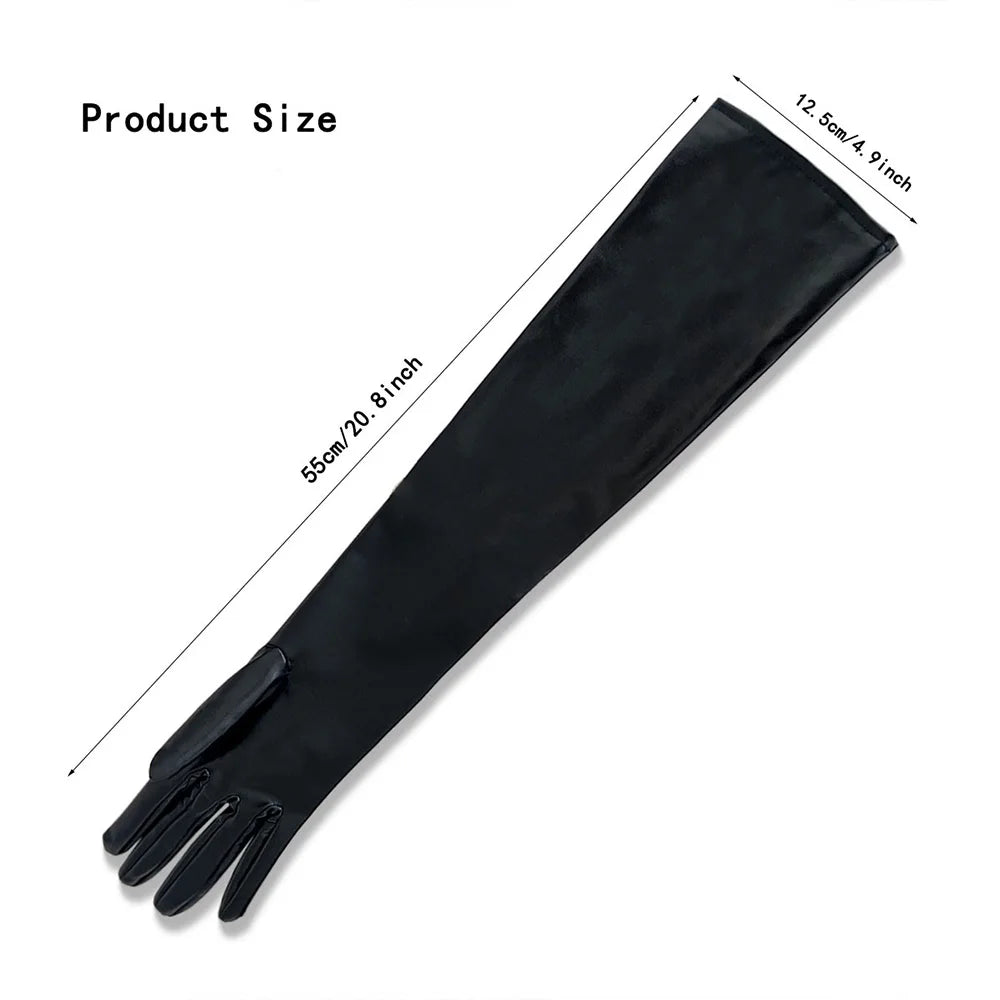 Sexy Patent Leather 55cm Long Gloves Women Cosplay