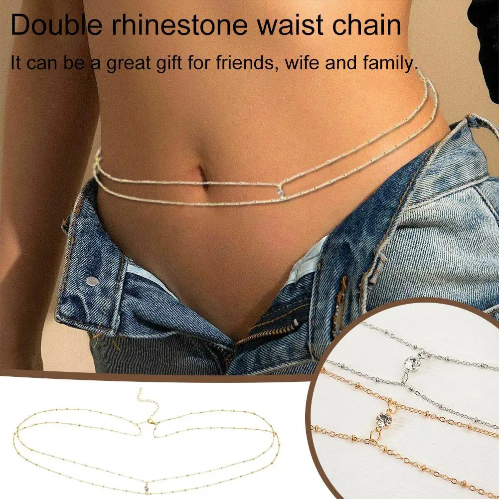 Double Layer Bead Waist Chain Jewelry for Women Summer