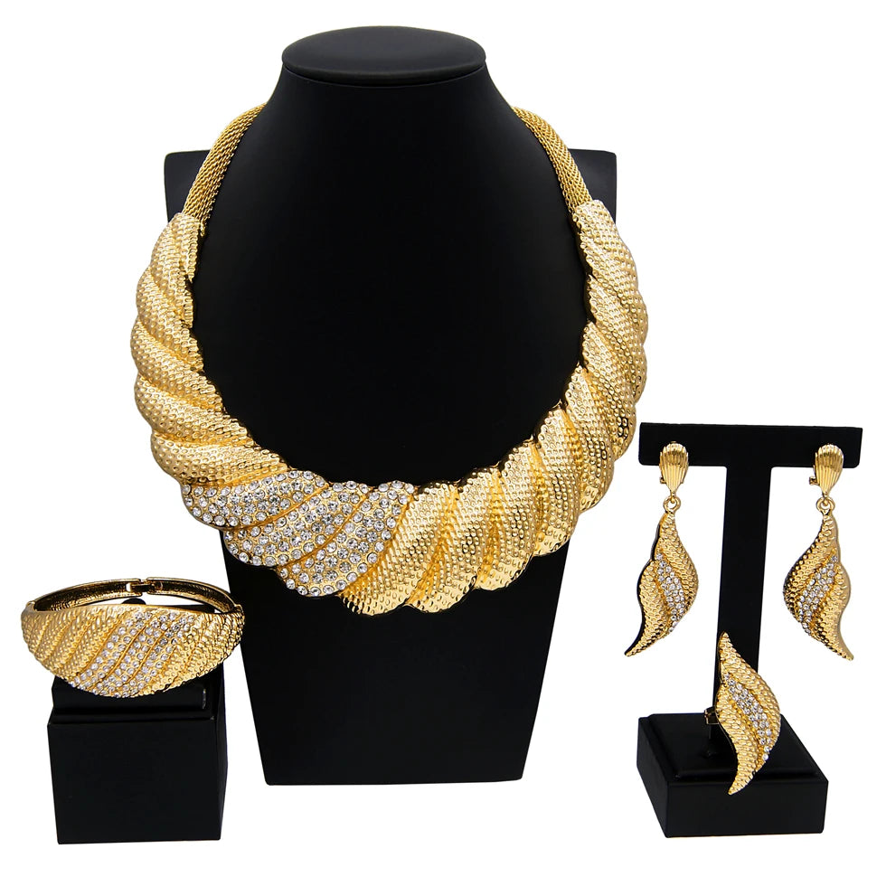 Dubai Gold Plated Jewelry Set Women Wedding Party Necklace