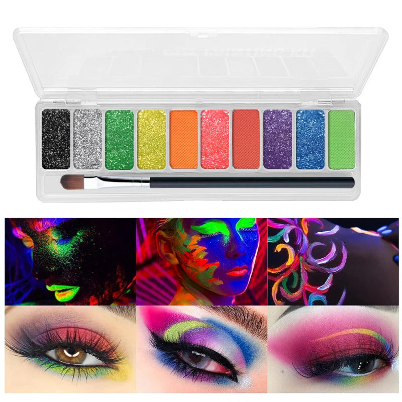 UV Glow Neon Eyeshadow Palette Fluorescent Festival Makeup