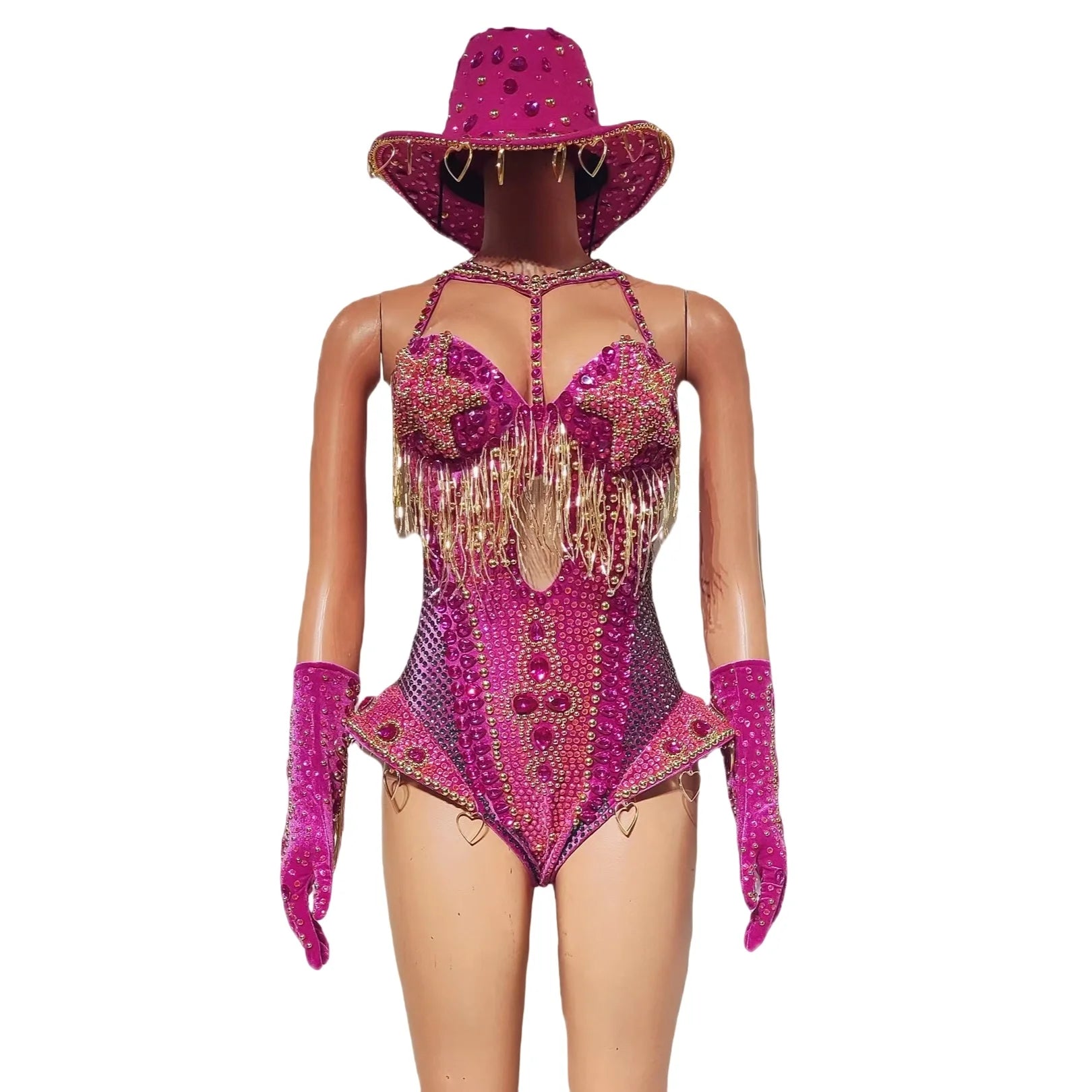 Rhinestone Bodysuit 4-Piece Club Outfit Set
