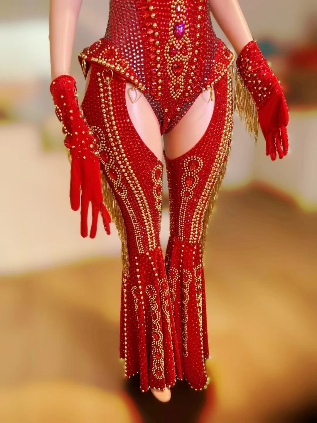 ChatGPT said:  Women’s Sparkly Red Rhinestone Bodysuit 4PC Party Set