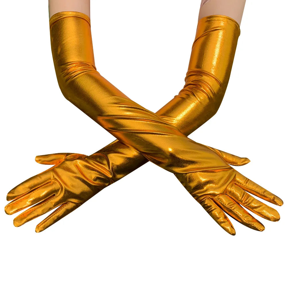 Sexy Long Patent Leather Gloves Women Cosplay Pole