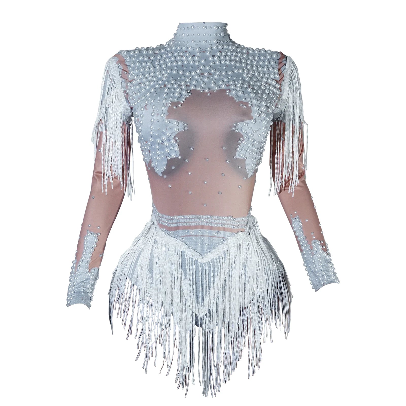 ChatGPT said:  Rhinestone Tassel Sequin Bodysuit Women Club Costume