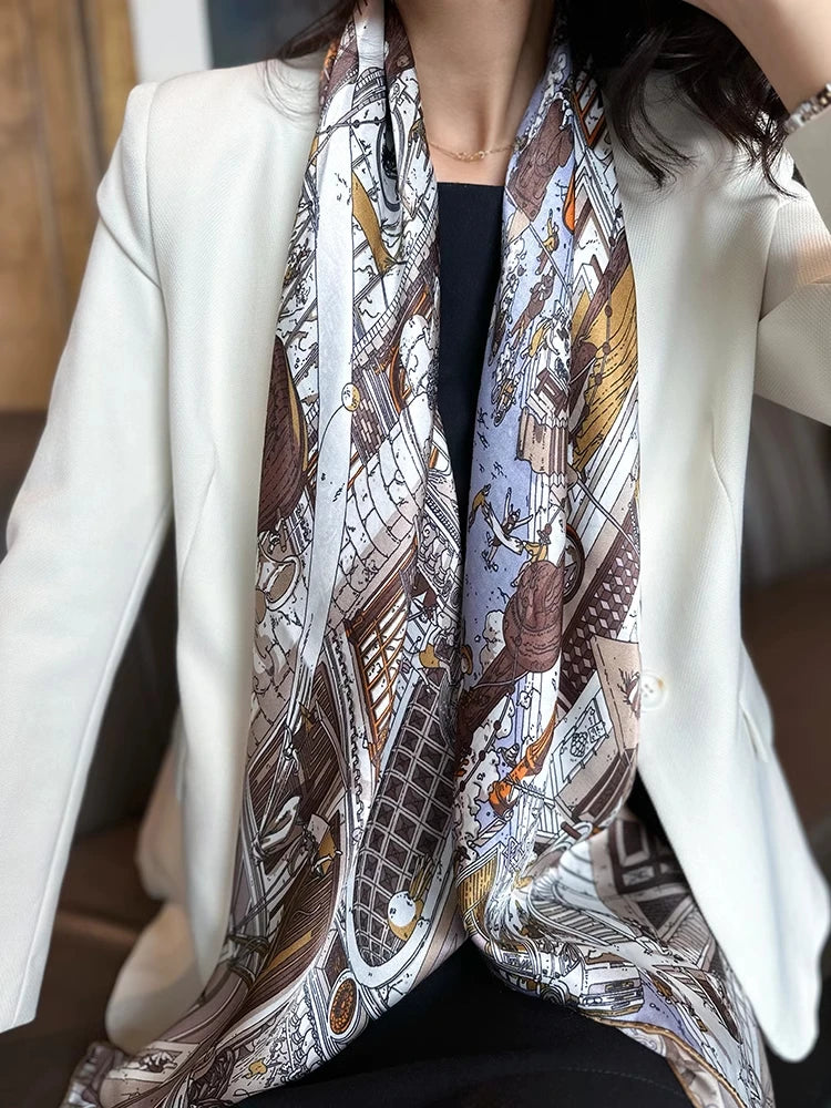 Silk Mulberry Scarf Luxury Designer Hand-Rolled Edge Shawl