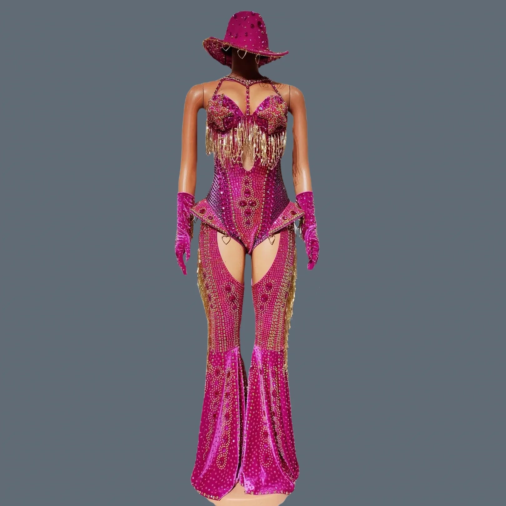 ChatGPT said:  Women’s Sparkly Red Rhinestone Bodysuit 4PC Party Set