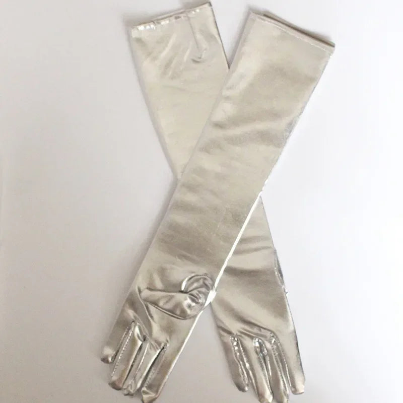 Sexy Long Patent Leather Gloves Gold Silver Y2K