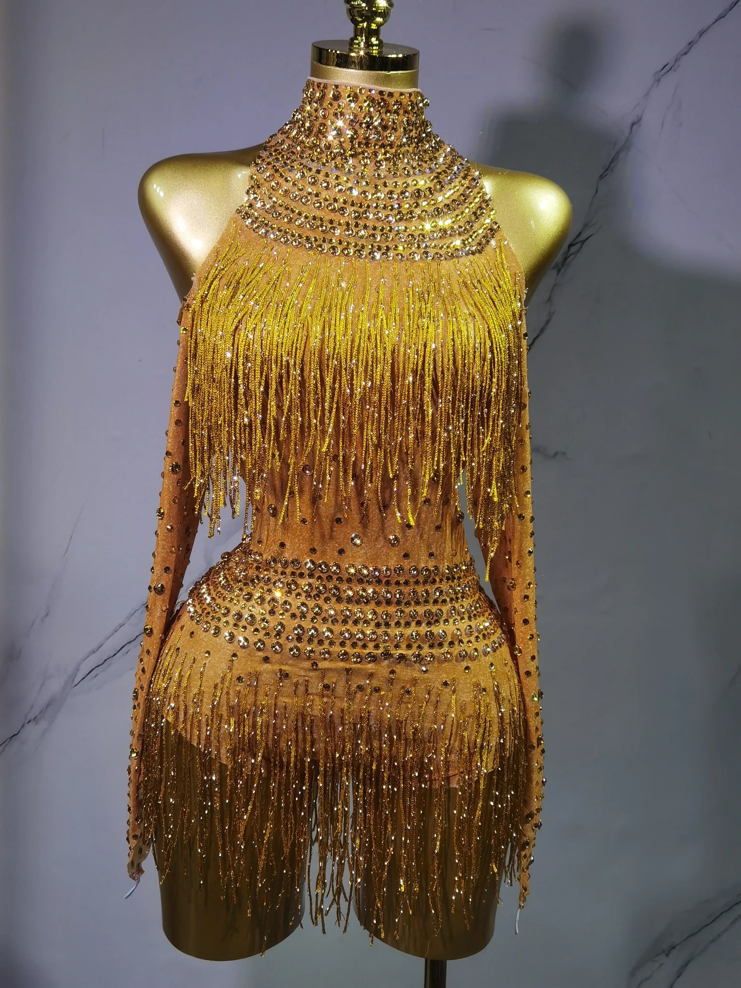 Rhinestone Fringe Bodysuit Rave Dance Outfit