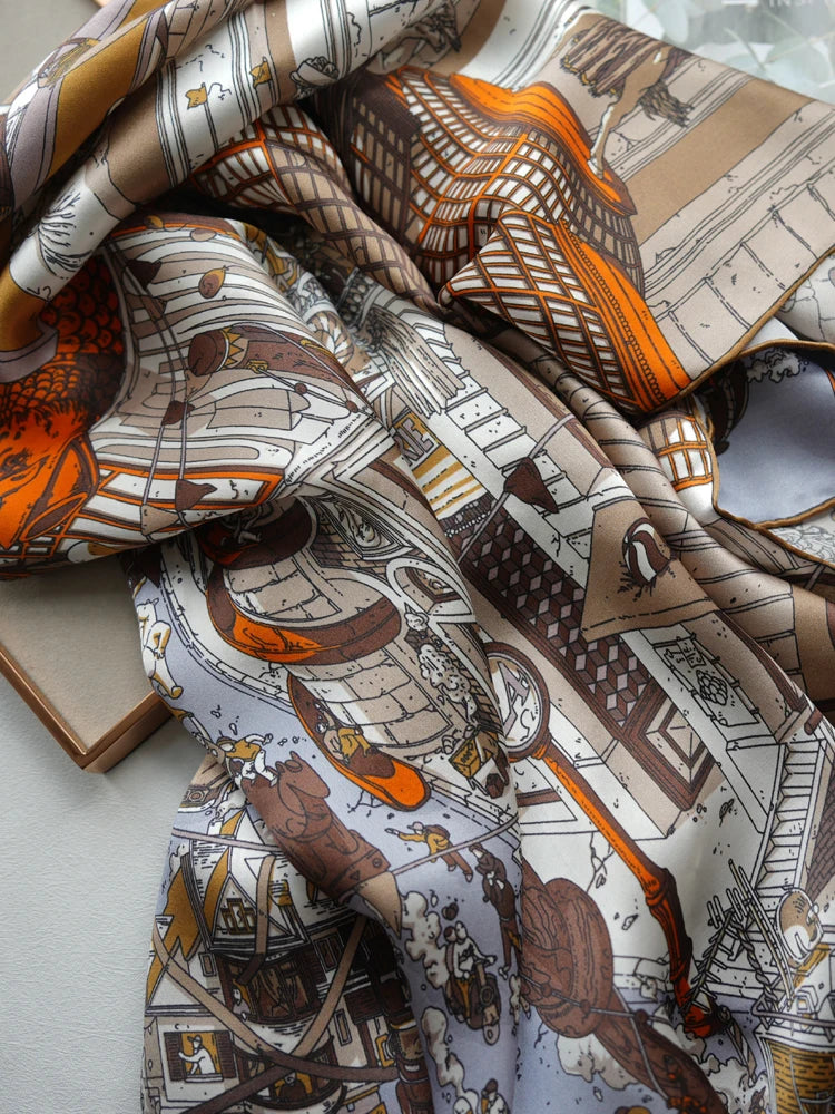 Silk Mulberry Scarf Luxury Designer Hand-Rolled Edge Shawl