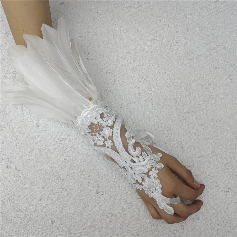 Sexy Lace Feather Long Gloves Women Gothic Fingerless