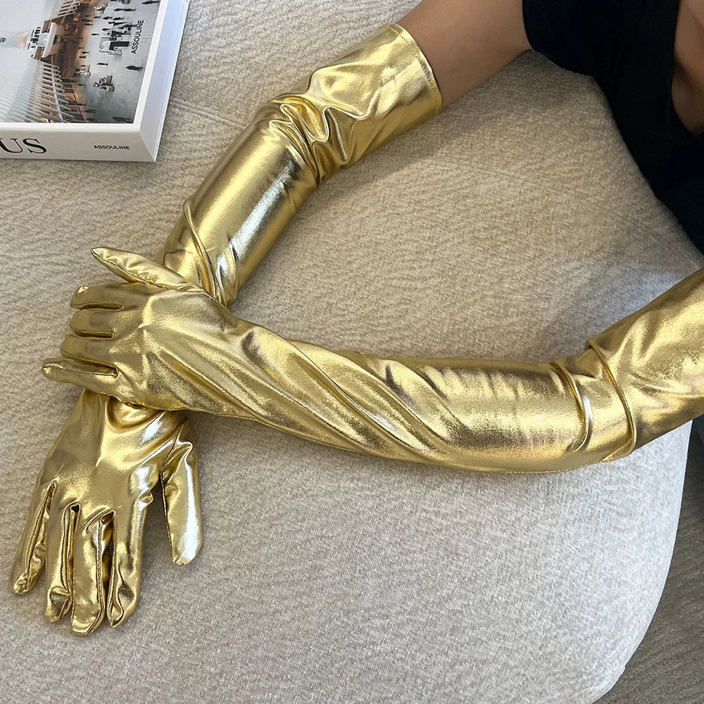 Sexy Patent Leather 55cm Long Gloves Women Cosplay