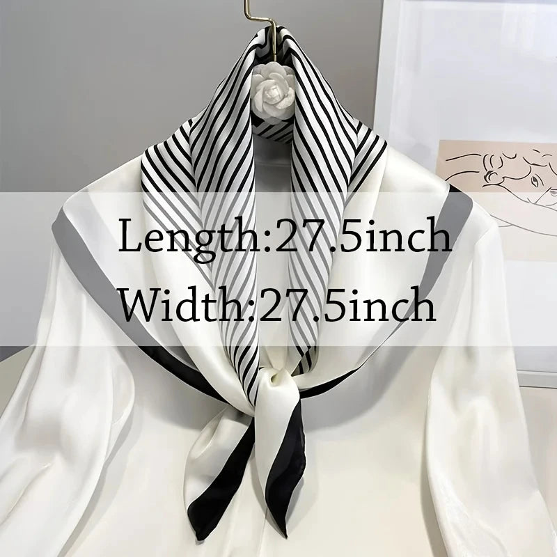 Luxury Black & White Silk Scarf Women Head Wrap Neckerchief