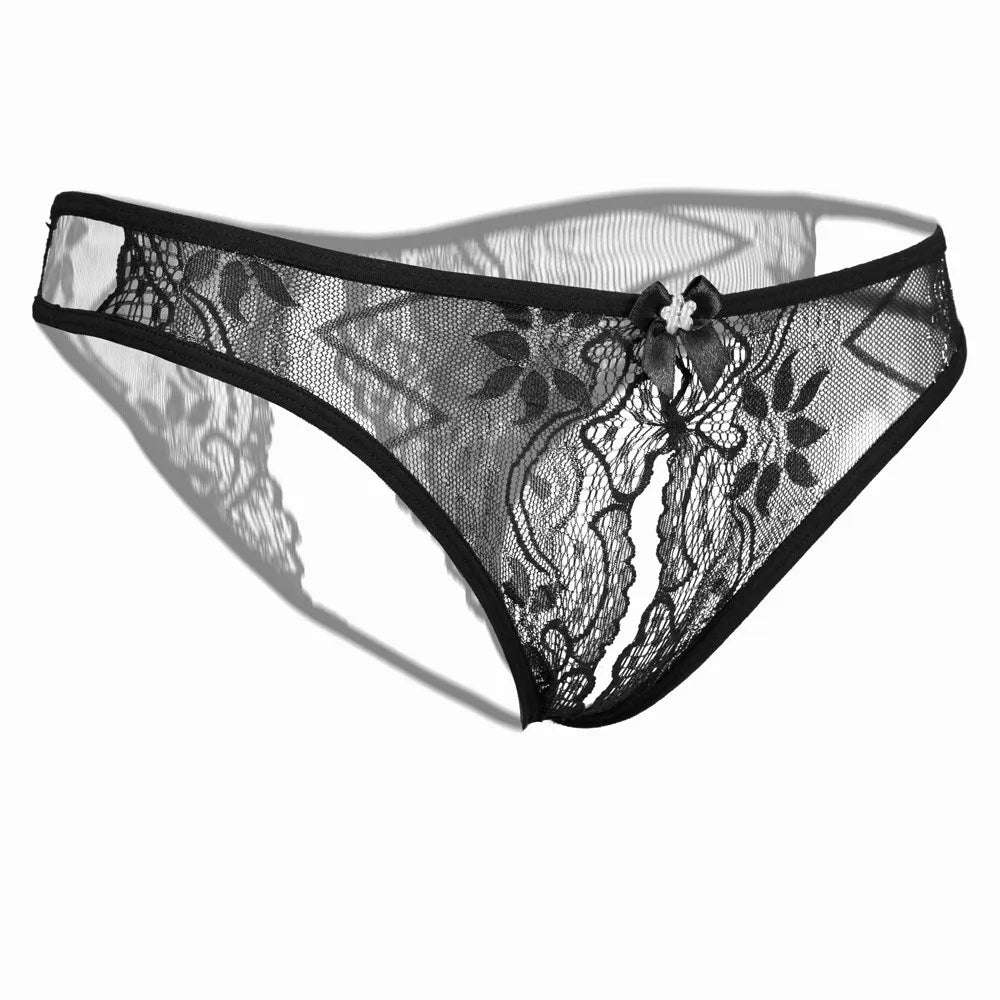 Sexy Lace Thongs Women Transparent Crotchless Panties