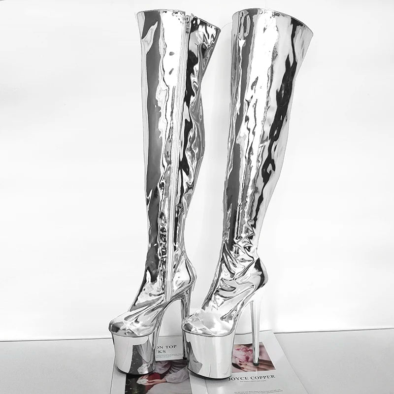 Thigh-High 8Inch Boots Women Gold & Silver High Heels