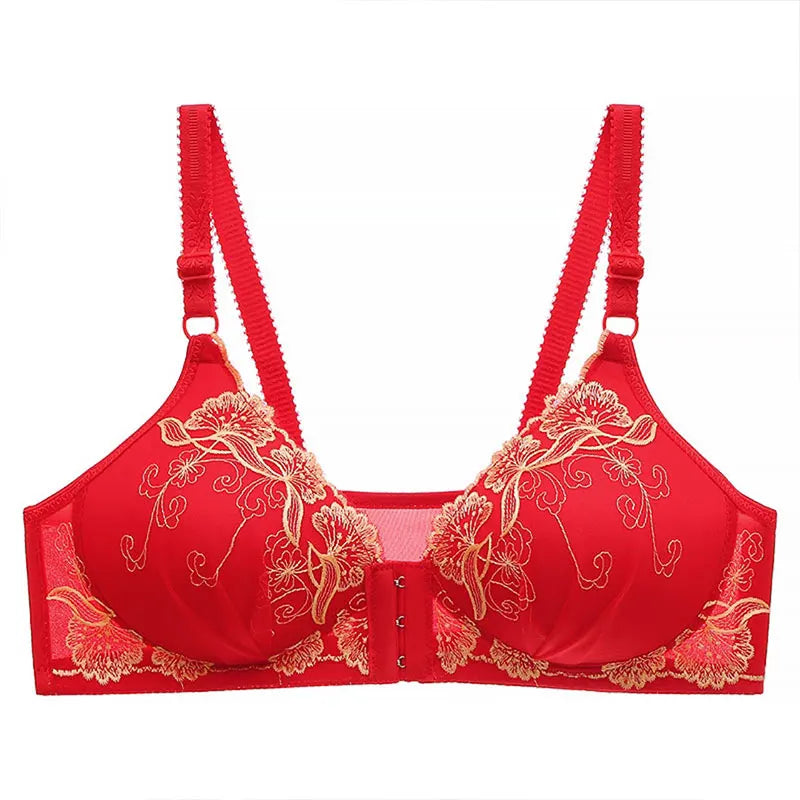 Women’s Lace Front Closure Wireless Push-Up Bra Lingerie